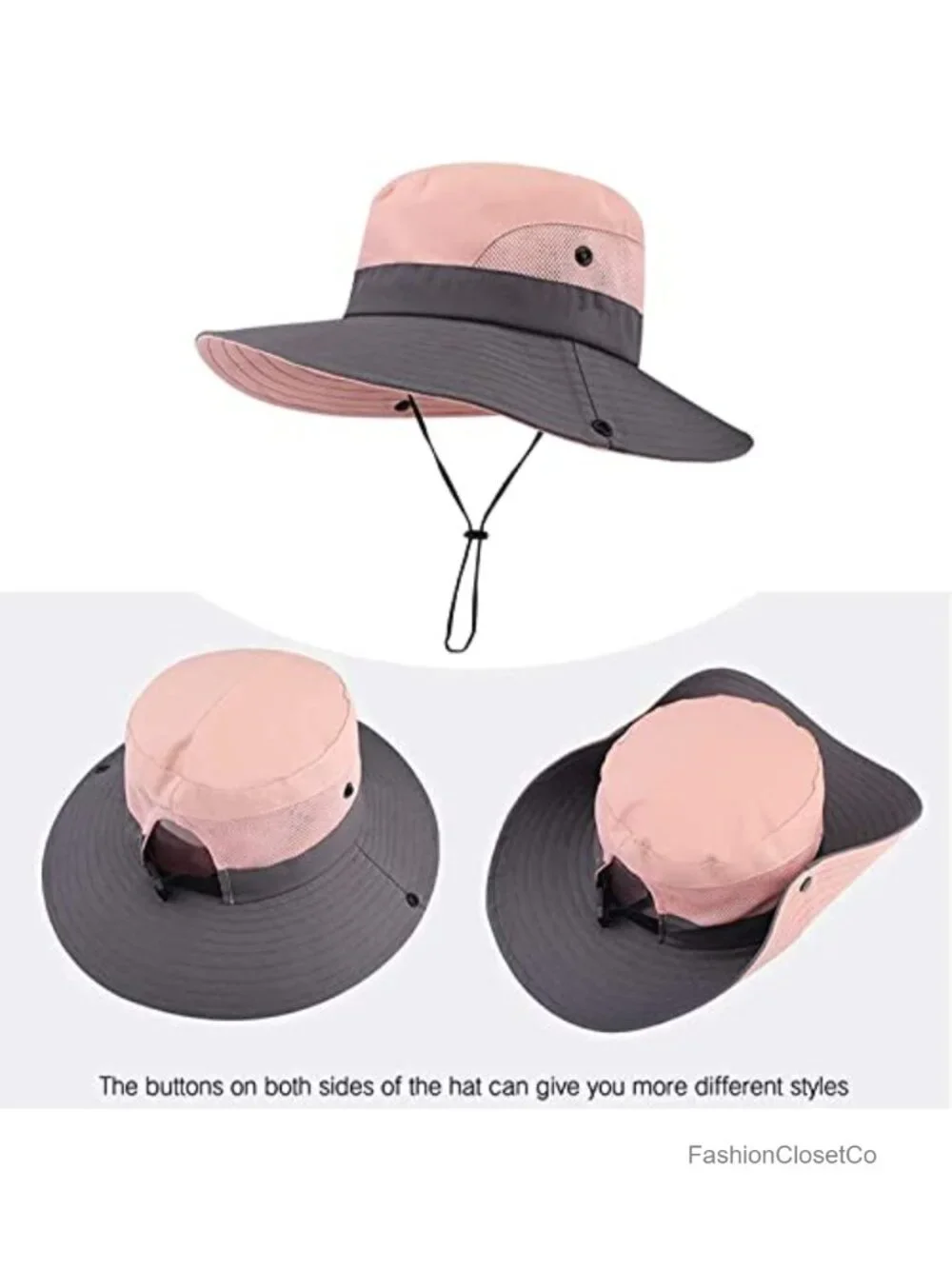 Wide Brim Safari Sun Hat with Ponytail Hole, UPF 50+ Foldable Fishing Hat